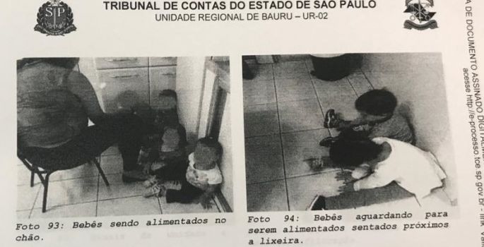 TCE flagrou crianças sendo alimentadas no chão em creches de Avaré