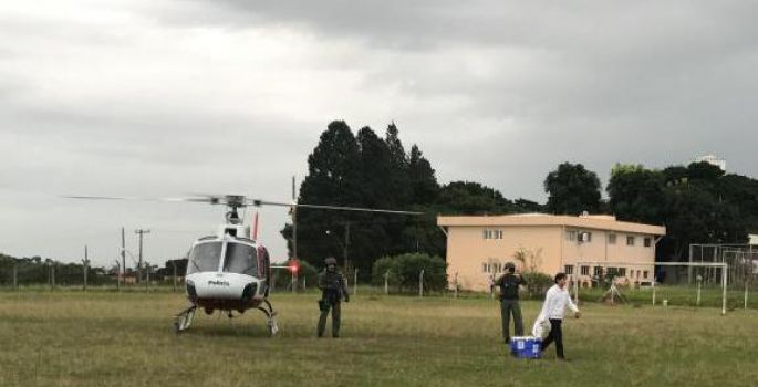 Helicóptero Águia da PM traz coração para o primeiro transplante  em Botucatu