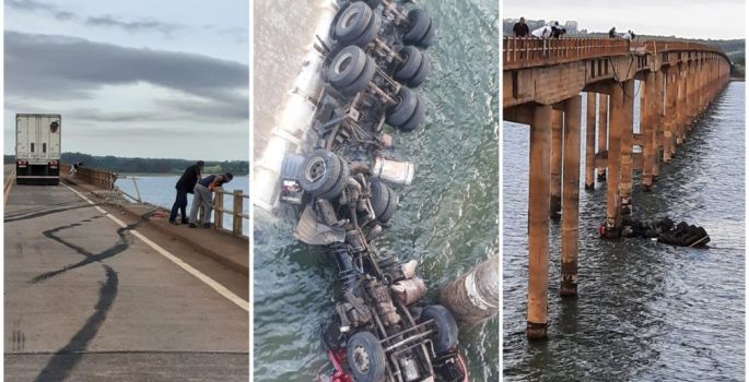 Motorista morre após carreta cair de ponte sobre represa em Fartura