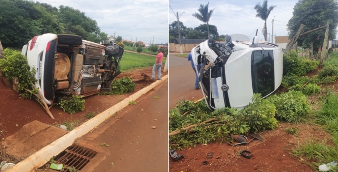 Carro furtado é abandonado após capotar em Taquarituba