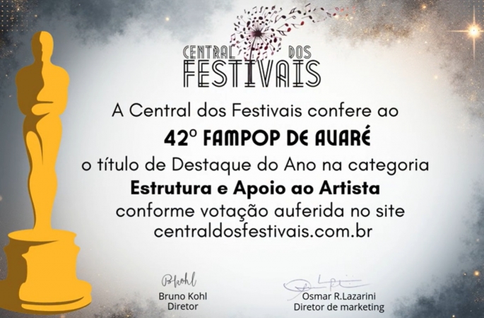 FAMPOP é reconhecida como Destaque do Ano pela Central dos Festivais