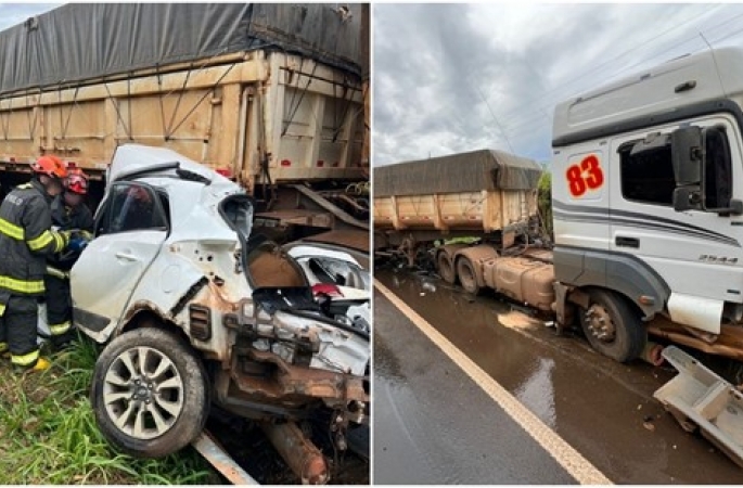 Motorista de carro morre em acidente com caminhão em rodovia em Paranapanema