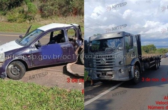 Passageiro morre após batida entre caminhão e carro na Rodovia João Mellão em Itaí