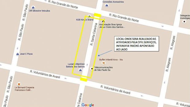 Trecho da Rua Santa Catarina será interditado para reparos na rede elétrica