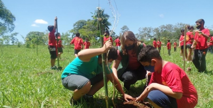 Alunos de projeto social participam do plantio de mudas nativas no Horto
