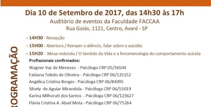 Avaré: Rede de Proteção a Vida dá início as atividades do Setembro Amarelo