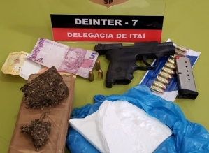 Itaí: Operação da Polícia Civil termina com dois detidos e apreensão de drogas e arma
