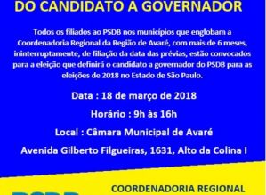 Avaré será Sede  da região para as prévias de escolha do candidato do PSDB