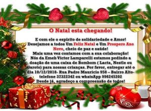Escola Vitor Lamparelli de Avaré está recebendo doações para o Natal dos alunos