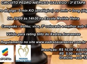 Vem ai a  3ª Etapa do Circuito Pedro Nierga De Xadrez Blitz