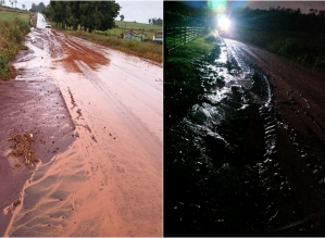 Chuva intensa deixa rodovia tomada por lama em Taquarituba