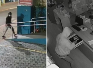 Homem quebra porta de vidro e furta farmácia em menos de 15 segundos em Taquarituba