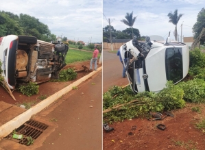 Carro furtado é abandonado após capotar em Taquarituba