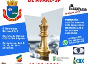 Campus do IFSP de Avaré sedia torneio de xadrez rápido no próximo dia 16