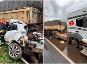 Motorista de carro morre em acidente com caminhão em rodovia em Paranapanema