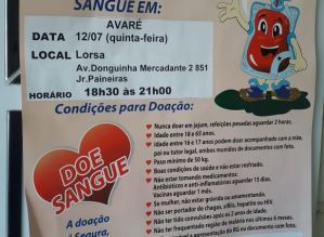 Doação de sangue para hospital “Amaral Carvalho” ocorre nesta noite em Avaré