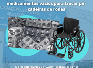 Sincomerciários Avaré recolhe cartelas de medicamentos vazios para trocar por cadeiras de rodas