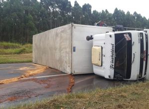 Pneu estoura e caminhão com medicamentos tomba em Avaré