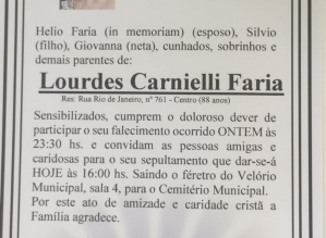 Família se despede de Lurdes Carnieli