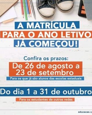 Diretoria de Ensino de Avaré comunica prazo para rematrículas