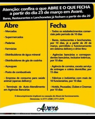 Cartaz sobre “Abre e Fecha” não tem validade, alerta Prefeitura de Avaré