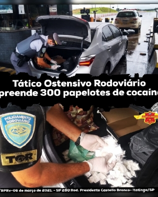 TOR flagra motorista com 300 papelotes de cocaína em rodovia