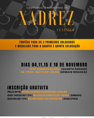 Campeonato Avareense de Xadrez Clássico acontece em novembro