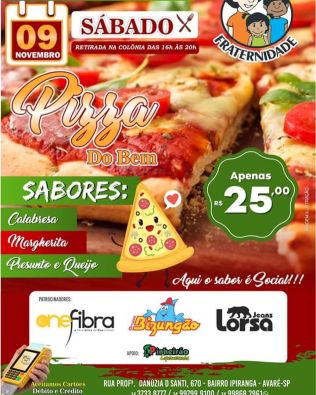 “Pizza do Bem” será neste  sábado na Colônia Espírita Fraternidade de Avaré
