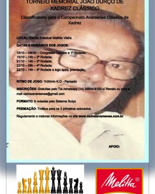 Avaré: Xadrez realizará evento em homenagem a “João Durço”