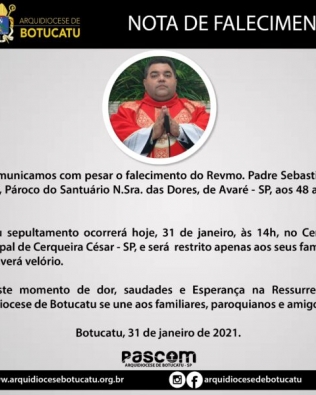 Morre padre da Igreja Nossa Senhora das Dores de Avaré, vítima de Covid-19